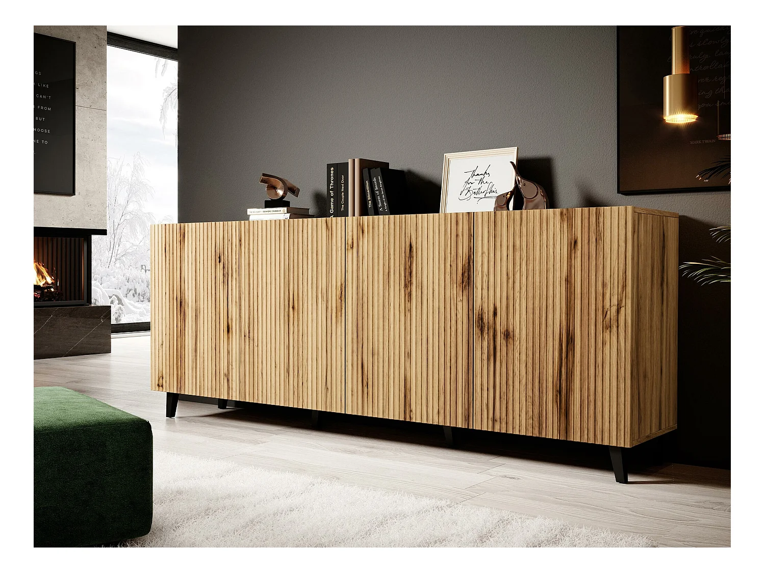 Buffet Remeta 100, Noir|Chêne wotan, 83x201cm, Le nombre de portes: 442cm, Stratifié|MDF
