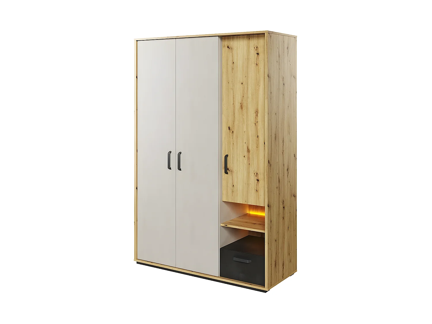 Armoire Orlveno 101, Noir|Chêne Artisan|Gris, 195x130x52cm, Nombre d'étagères: 6