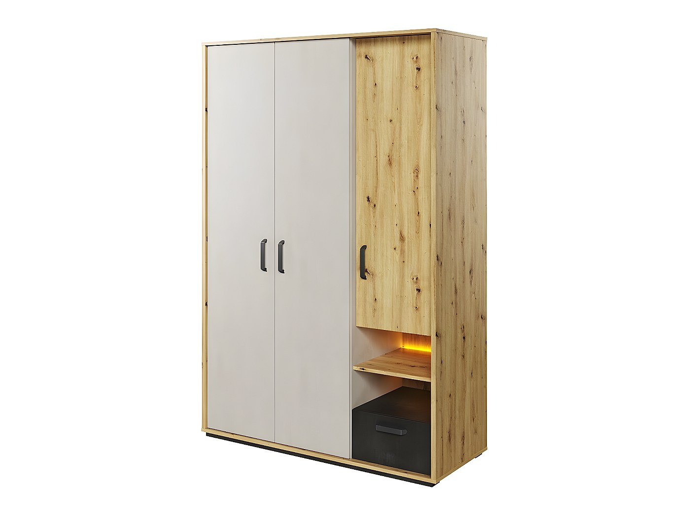Armoire Fresno N114, GrisNoirChêne Artisan, 195x130x52cm, Nombre d