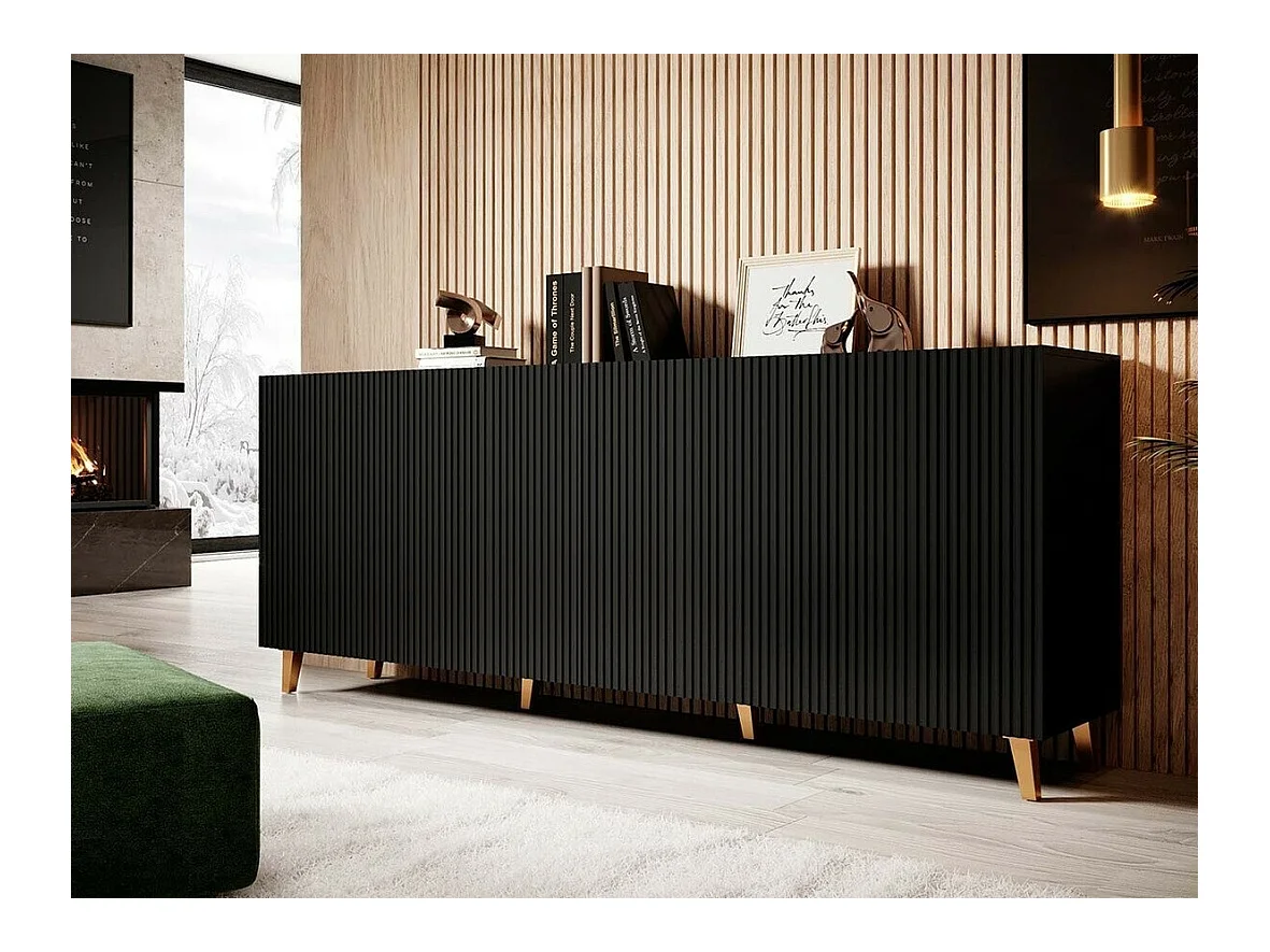 Buffet Levmari 101, Noir, 83x201cm, Le nombre de portes: 440cm, MDF|Stratifié