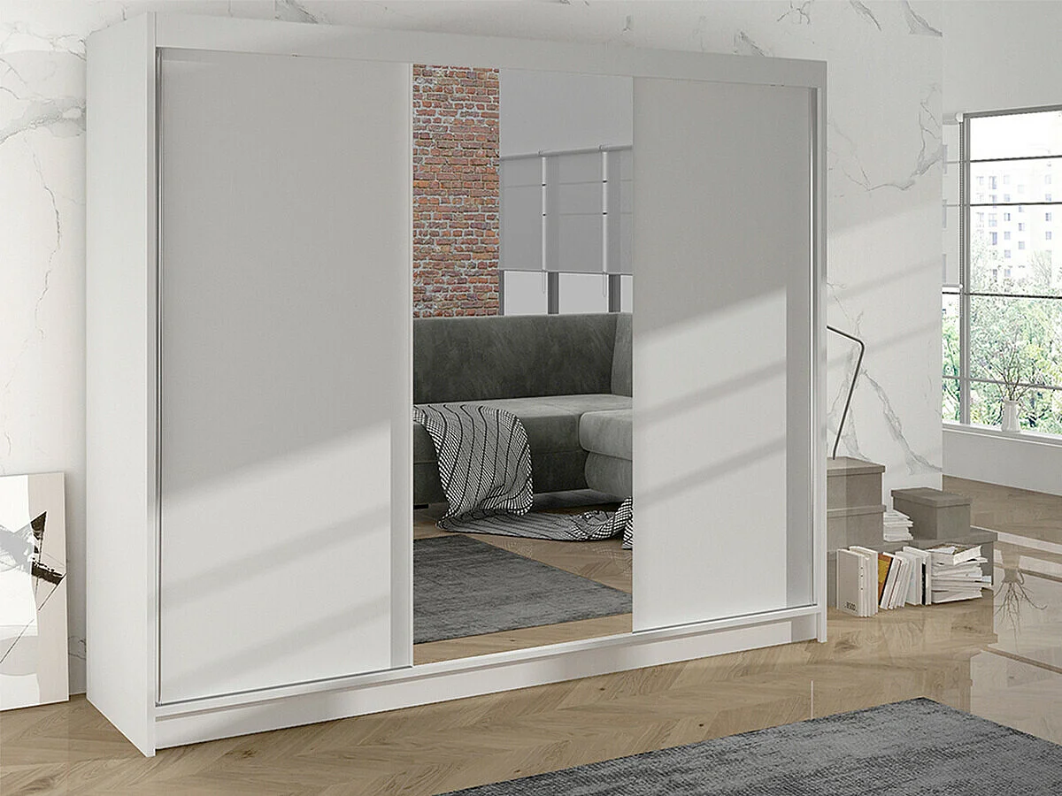 Armoire Closico 158, Blanc, 215x200x58cm, Portes d'armoire: Coulissantes