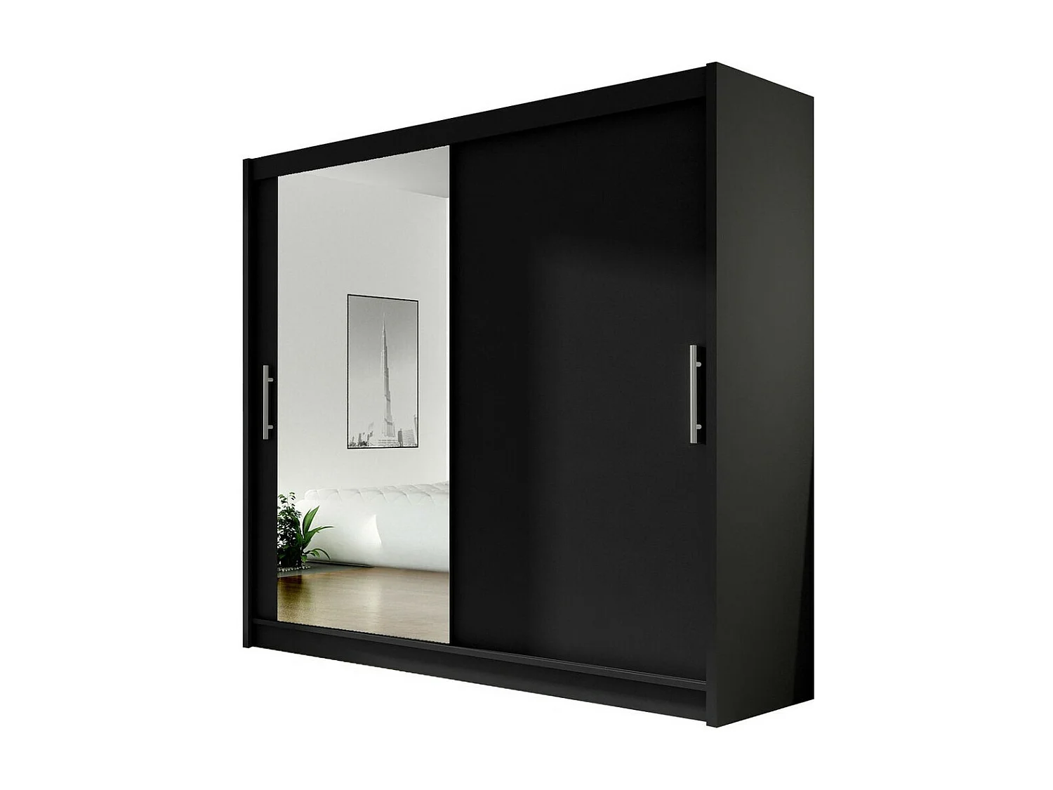 Armoire Closico 107, Noir, 215x180x58cm, Portes d'armoire: Coulissantes