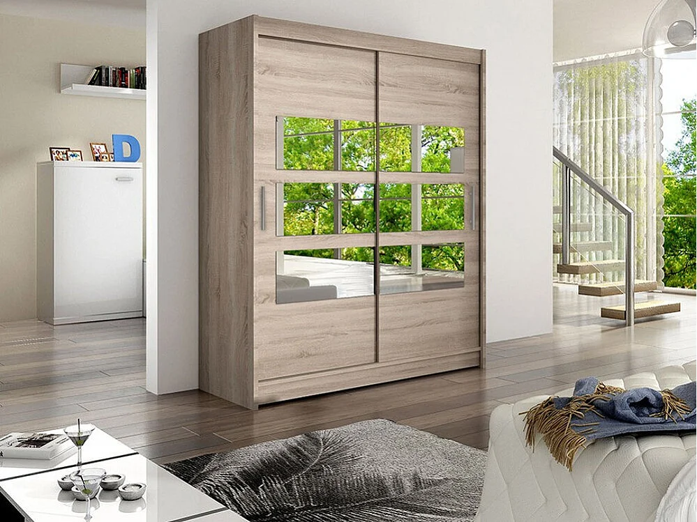 Armoire Closico 157, Truffe chêne, 200x150x58cm, Portes d'armoire: Coulissantes