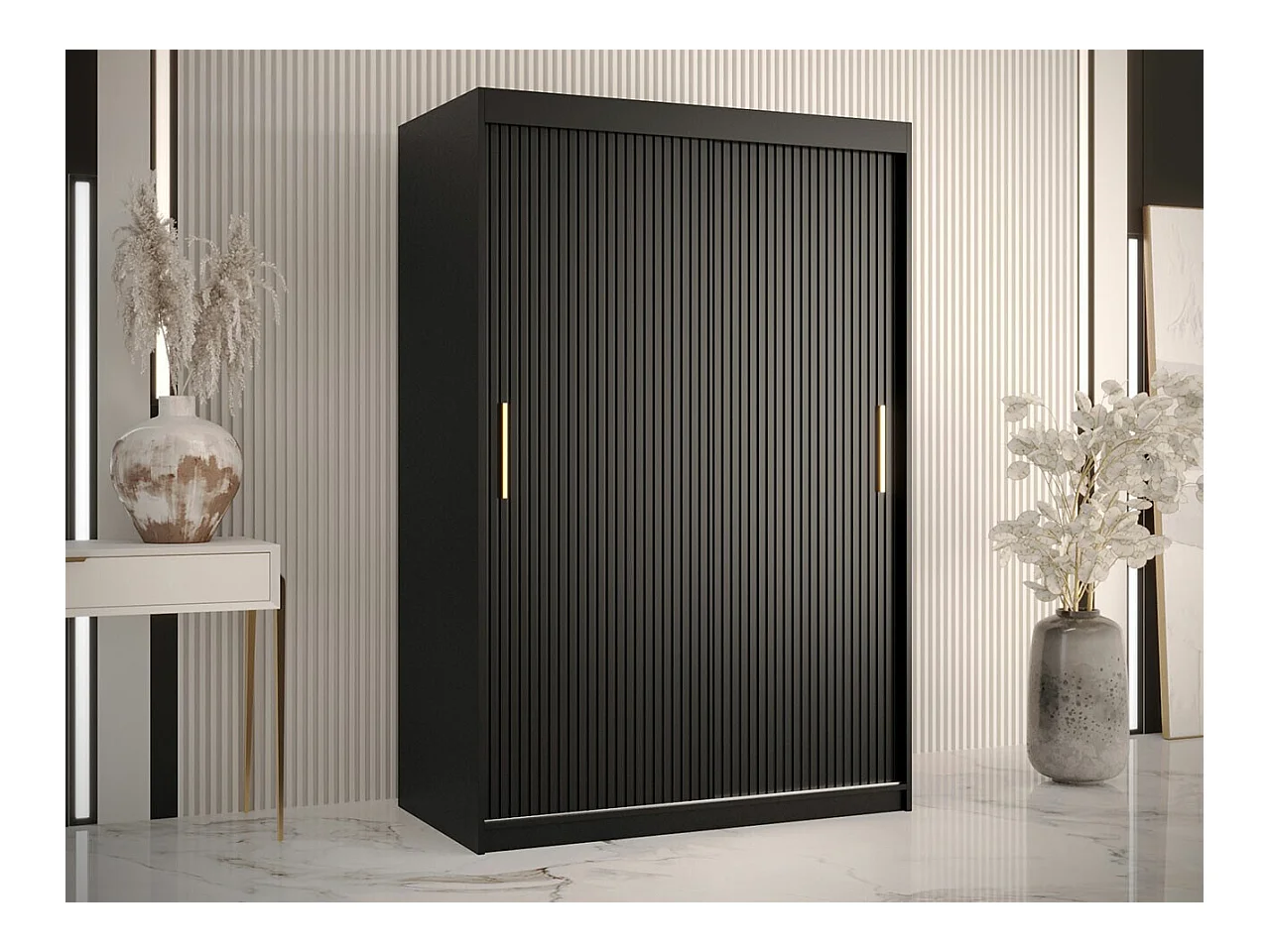 Armoire Hartford 398, Noir, 200x120x62cm, Portes d'armoire: Coulissantes