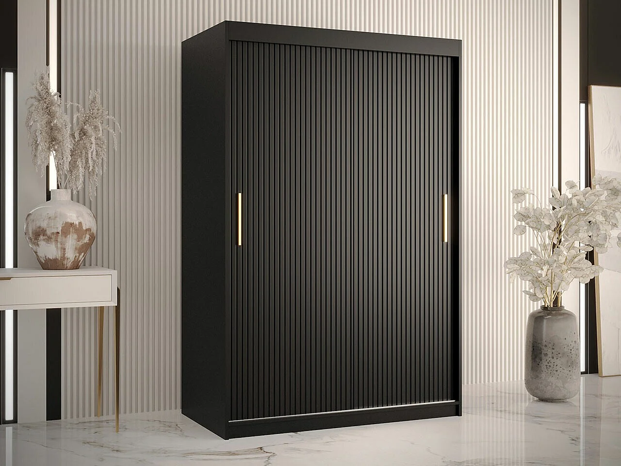 Armoire Hartford 398, Noir, 200x120x62cm, Portes d'armoire: Coulissantes