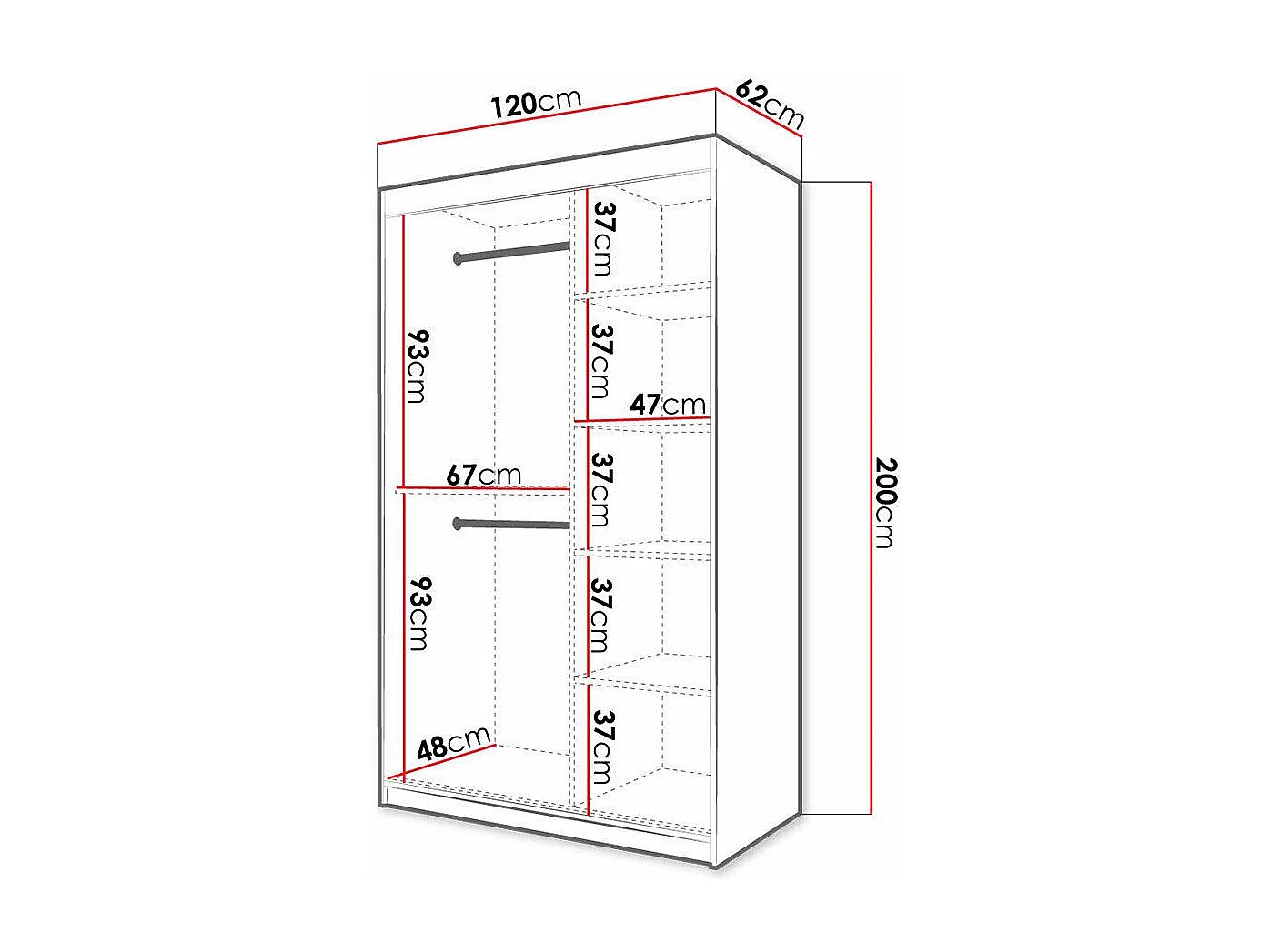 Armoire Hartford 398, Noir, 200x120x62cm, Portes d'armoire: Coulissantes