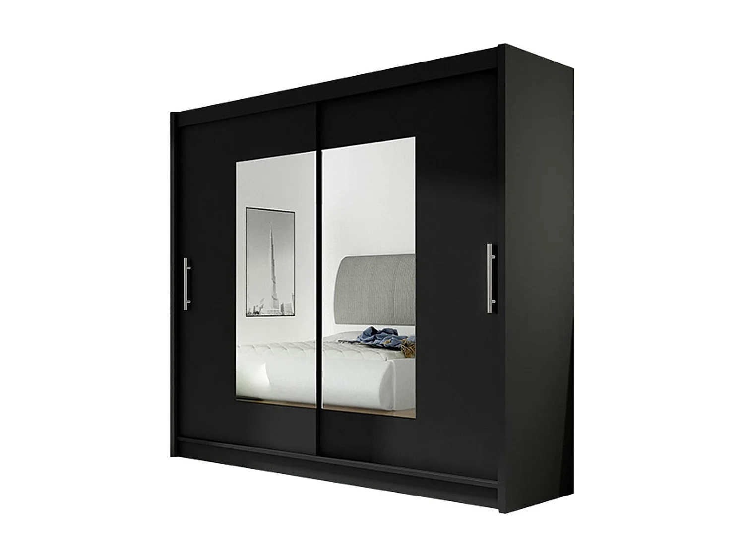 Armoire Closico 106, Noir, 215x180x58cm, Portes d'armoire: Coulissantes
