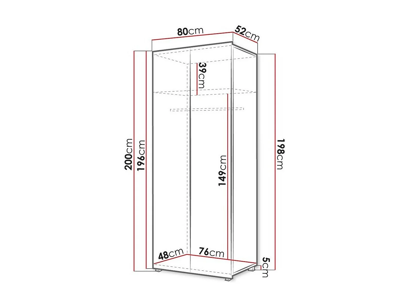 Roupeiro Tivdalu 125, Número de prateleiras: 1, 20x8x5cm
