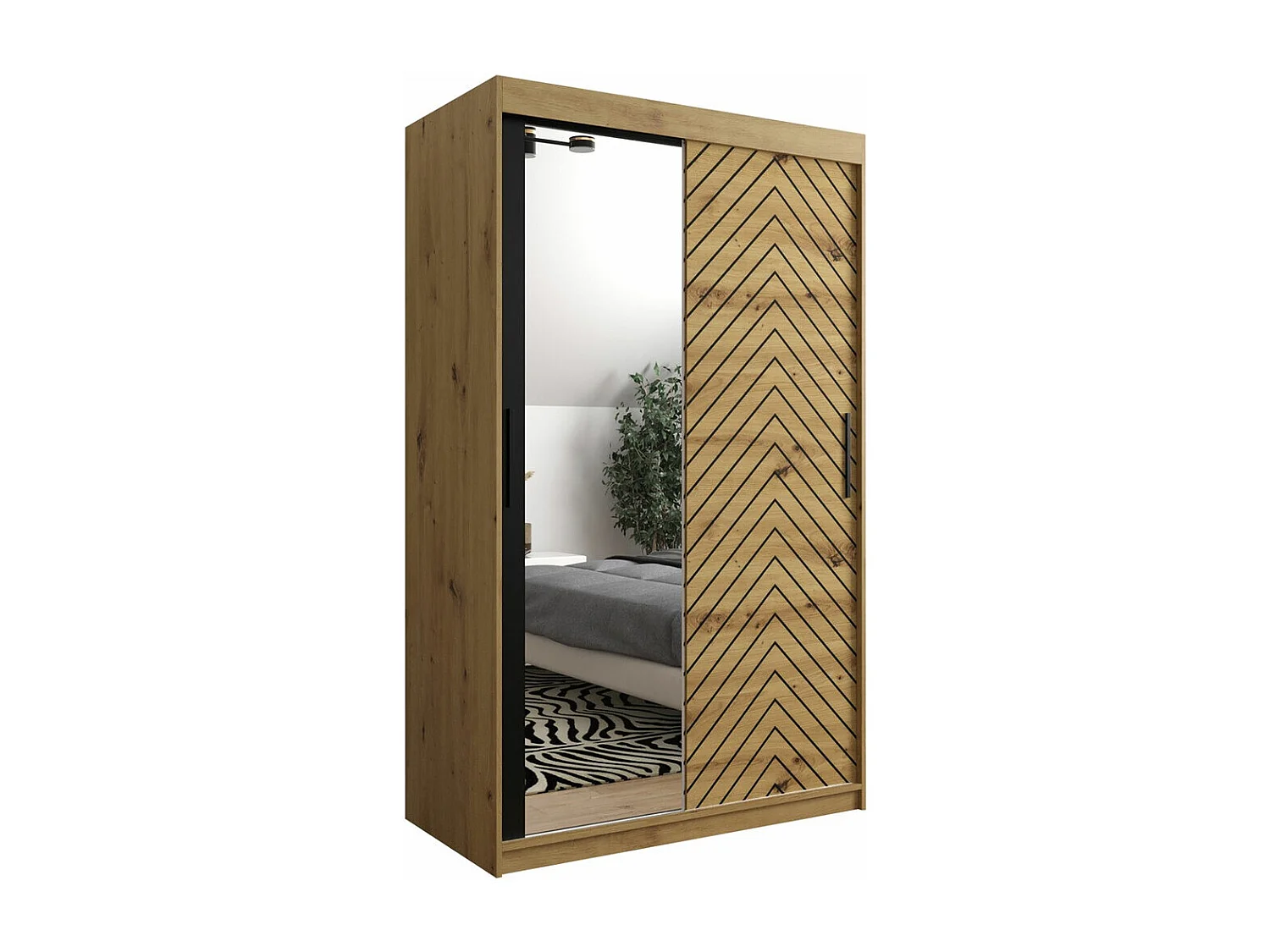 Armoire Hartford 309, Chêne Artisan|Noir, 200x120x62cm, Portes d'armoire: Coulissantes