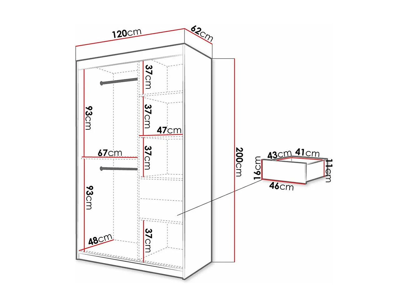 Armoire Hartford 309, Chêne Artisan|Noir, 200x120x62cm, Portes d'armoire: Coulissantes