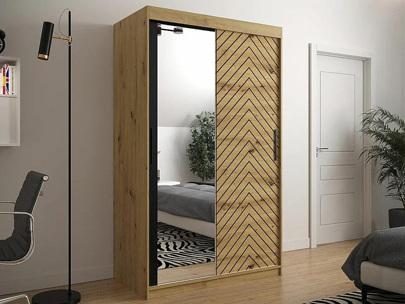 Armario Hartford 309, Roble Artisan|Negro, 200x120x62cm, Puertas de armario: Correderas