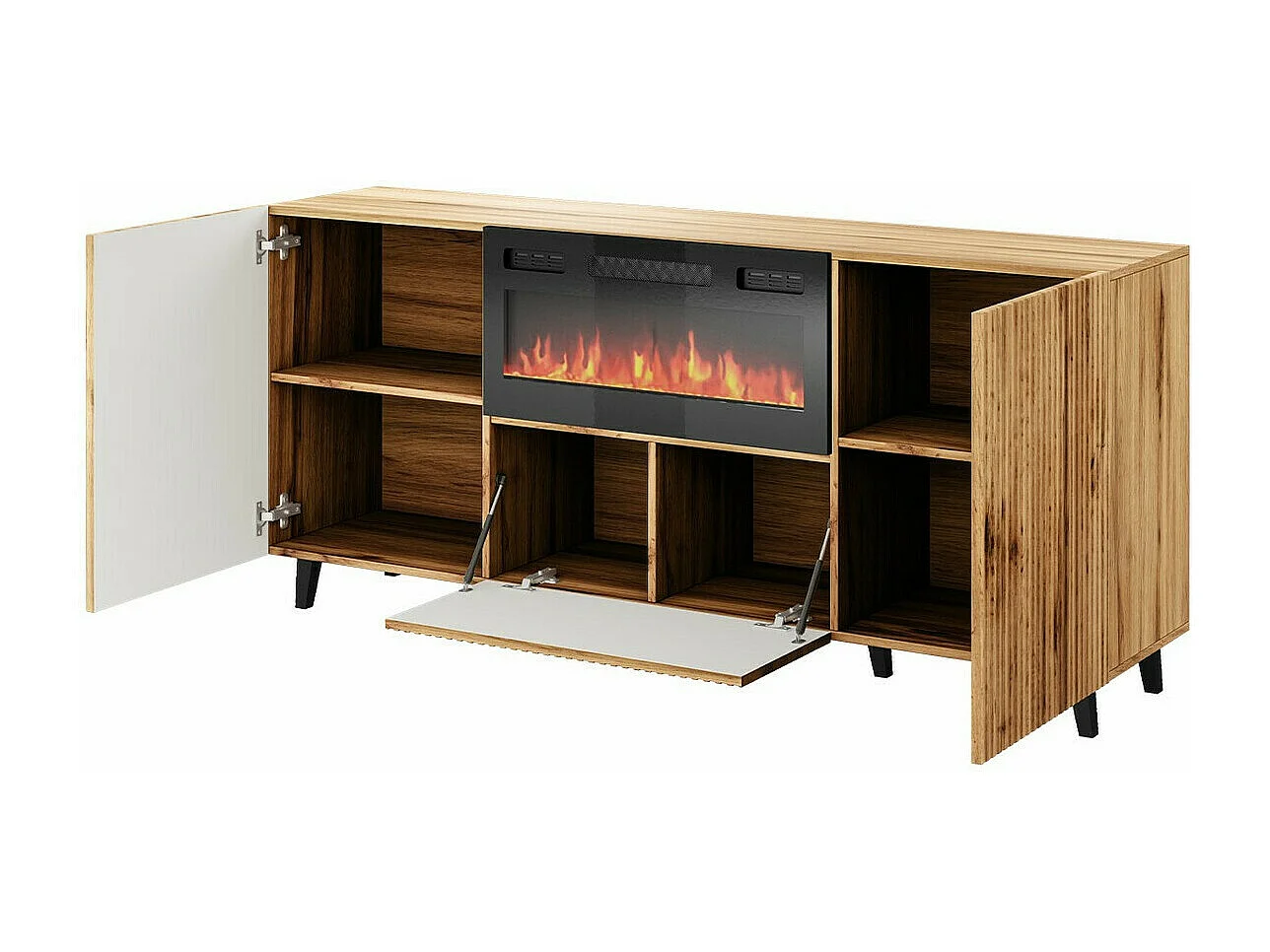 Buffet Remeta 106, Noir|Chêne wotan, 83x181cm, Le nombre de portes: 342cm, MDF|Stratifié