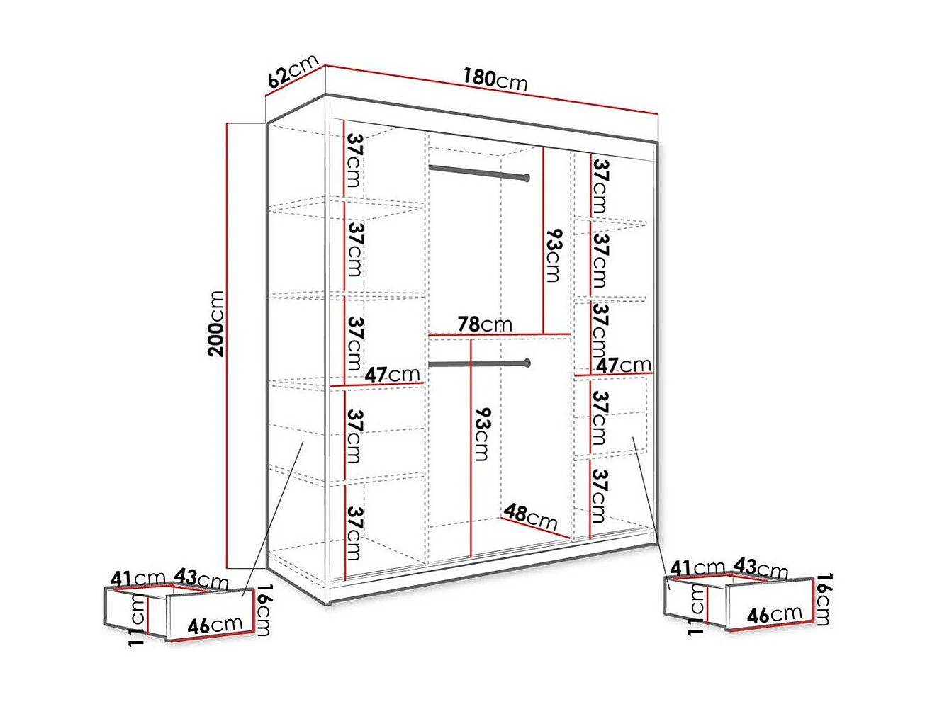 Roupeiro Hartford 249, Número de prateleiras: 7, 20x18x6cm