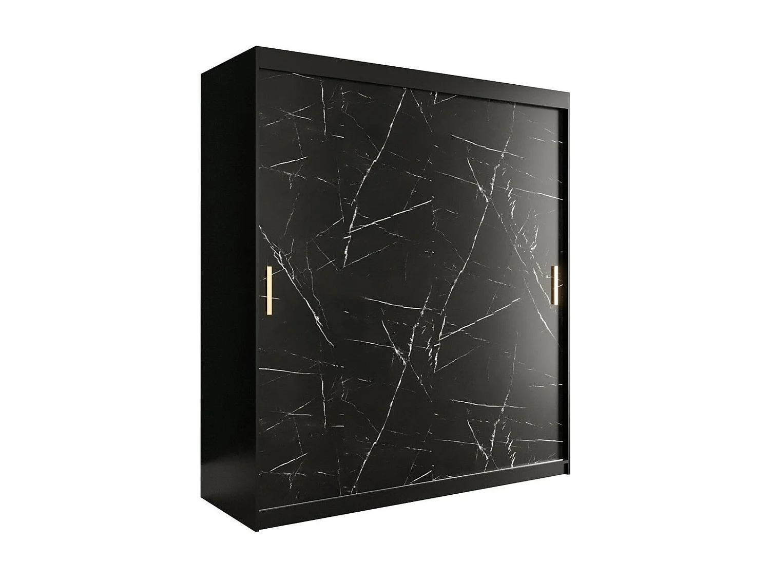 Armoire Hartford 249, Marbre noir|Noir mat, 200x180x62cm, Portes d'armoire: Coulissantes