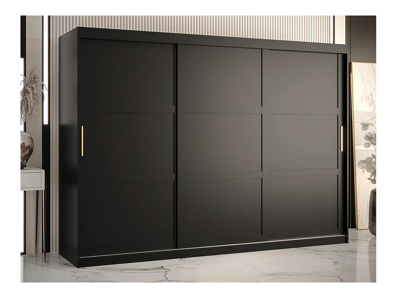 Armoire Ferfere 102, Noir, 200x250x62cm, Portes d'armoire: Coulissantes