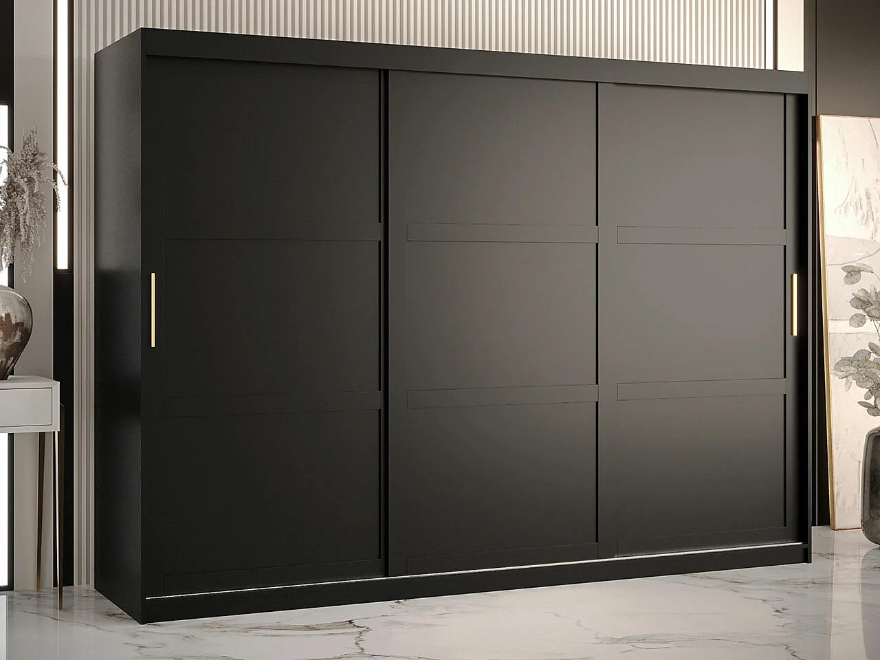 Armoire Ferfere 102, Noir, 200x250x62cm, Portes d'armoire: Coulissantes