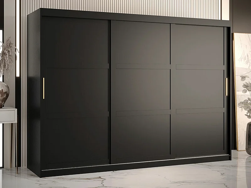 Armoire Ferfere 102, Noir, 200x250x62cm, Portes d'armoire: Coulissantes
