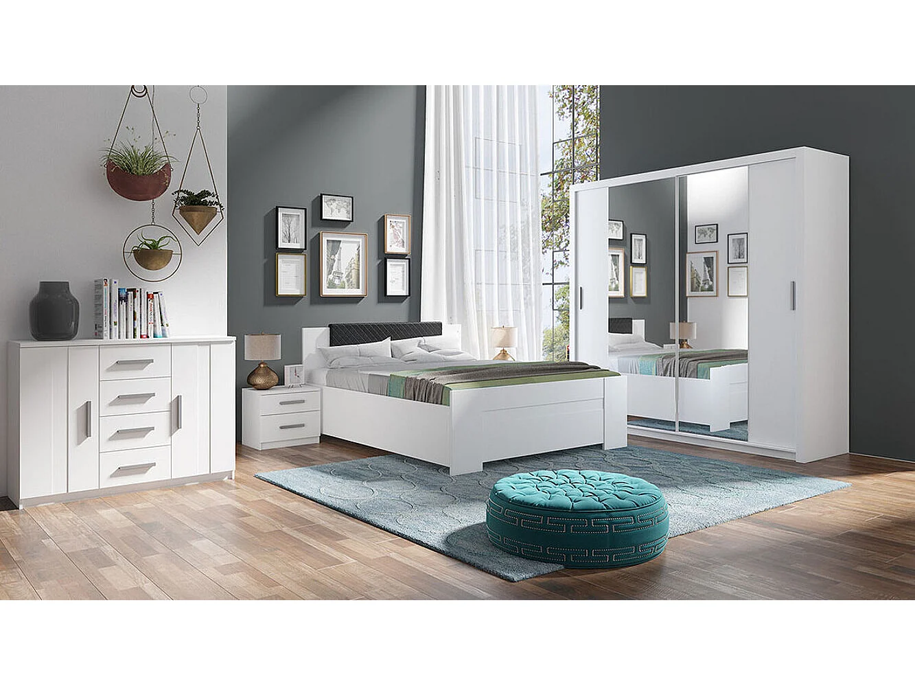 Armario Catromi 110, Blanco, 215x220x62cm, Puertas de armario: Correderas