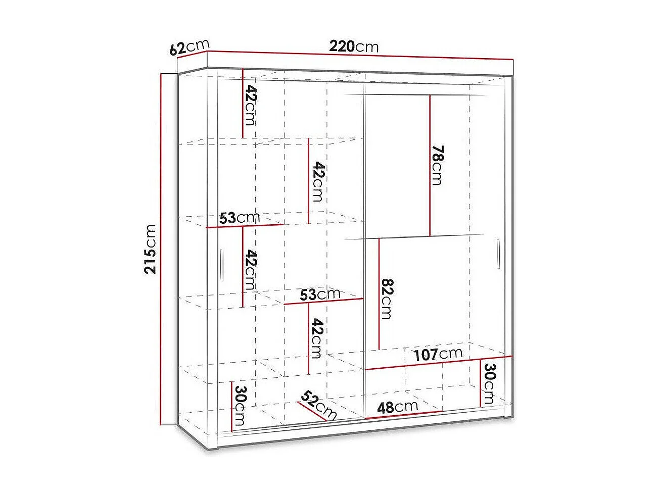 Armario Catromi 110, Blanco, 215x220x62cm, Puertas de armario: Correderas