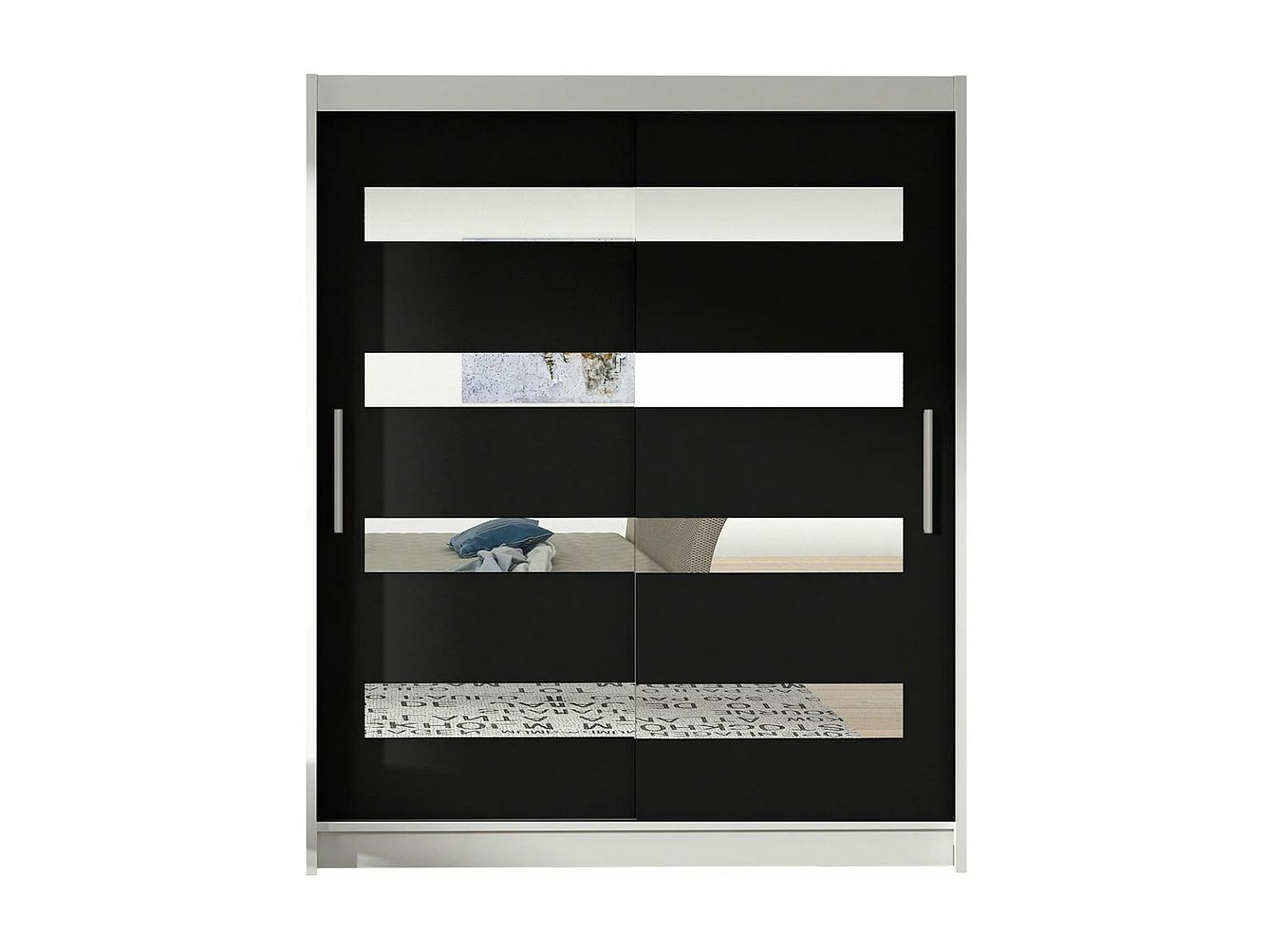 Armoire Closico 136, Noir|Blanc, 200x150x58cm, Portes d'armoire: Coulissantes