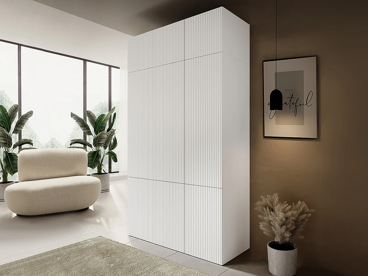 Armario Levmari 114, Blanco, 244x135x56cm, Puertas de armario: Con bisagras