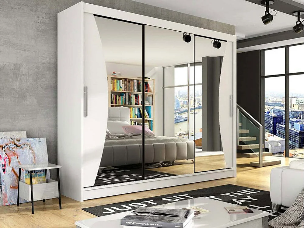 Armario Closico 120, Blanco, 215x250x58cm, Puertas de armario: Correderas