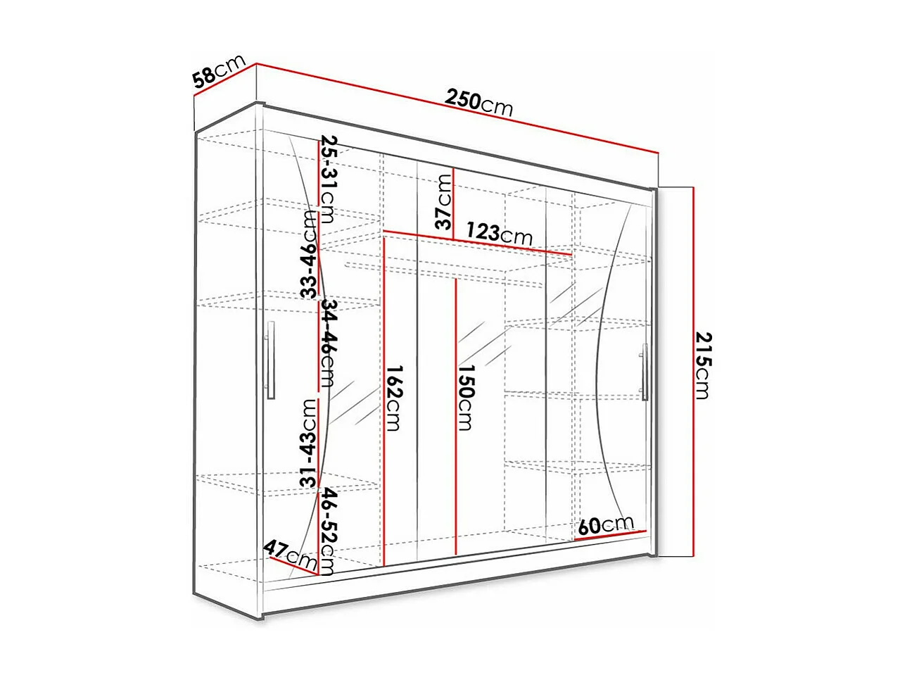 Armario Closico 120, Blanco, 215x250x58cm, Puertas de armario: Correderas