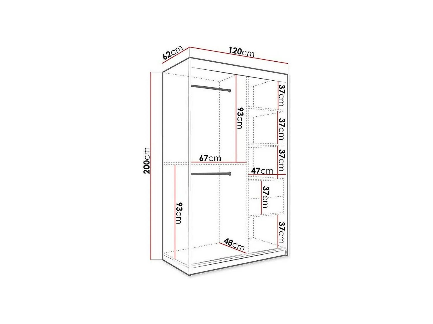 Armadio Hartford 259, Marmo nero|Opaca bianco, 200x120x62cm, Porte armadi: Scorrevoli