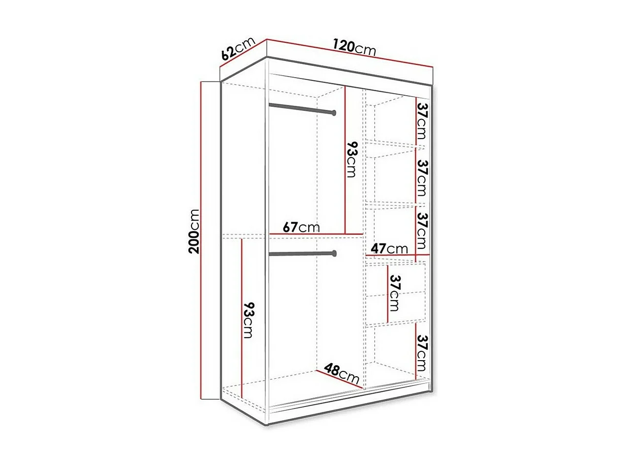 Armadio Hartford 259, Marmo nero|Opaca bianco, 200x120x62cm, Porte armadi: Scorrevoli