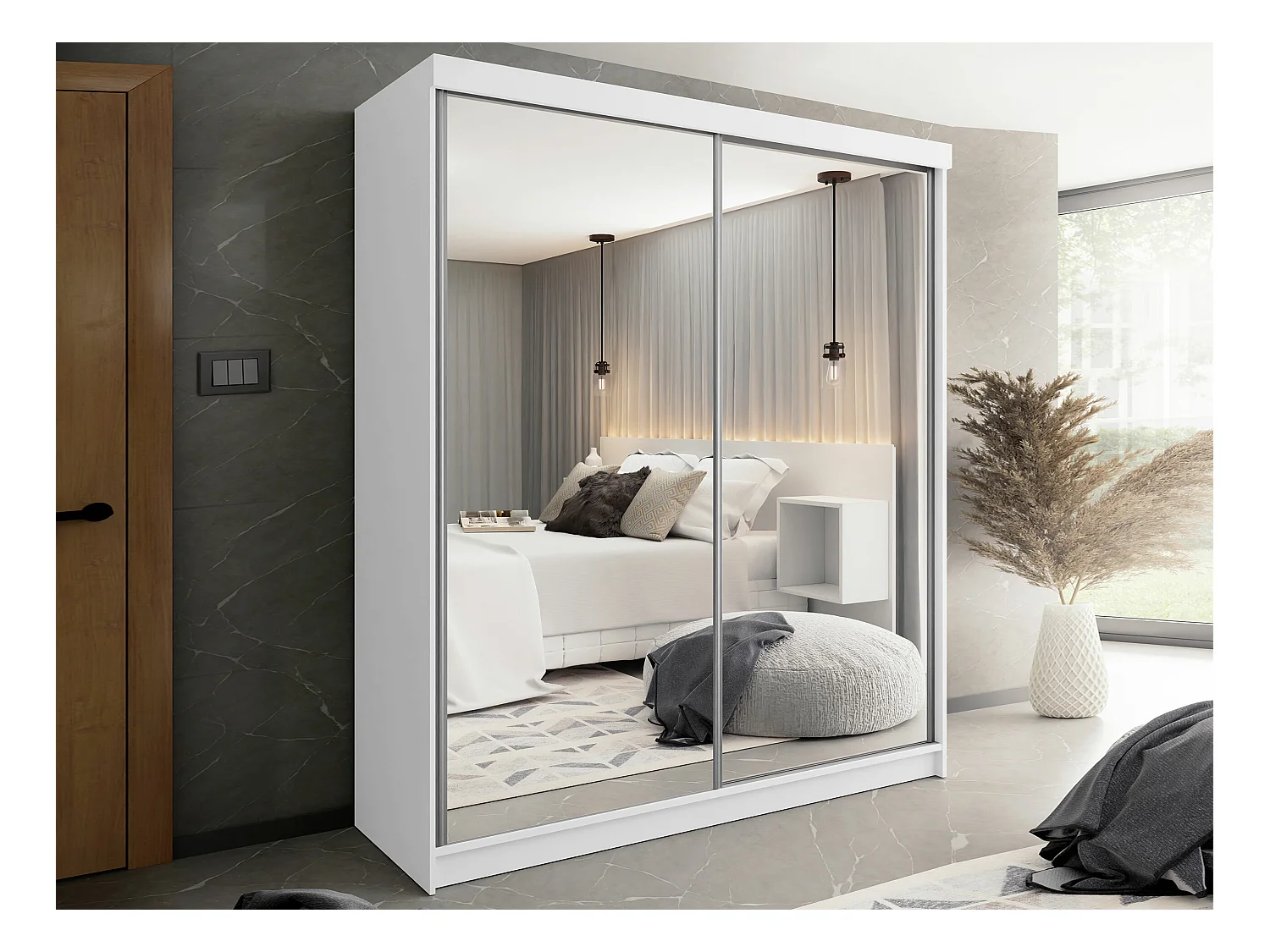 Armoire Dover 106, Blanc, 200x200x62cm, Portes d'armoire: Coulissantes