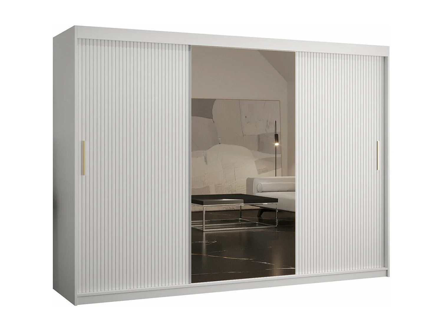 Armoire Elblaru 103, Blanc, 200x250x62cm, Portes d'armoire: Coulissantes