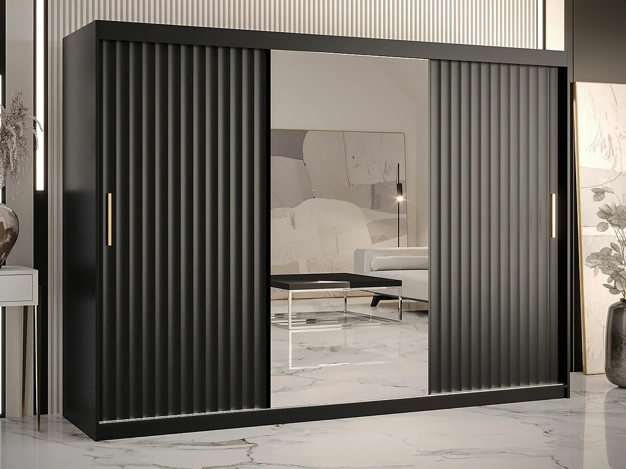 Armario Hartford 339, Negro, 200x250x62cm, Puertas de armario: Correderas
