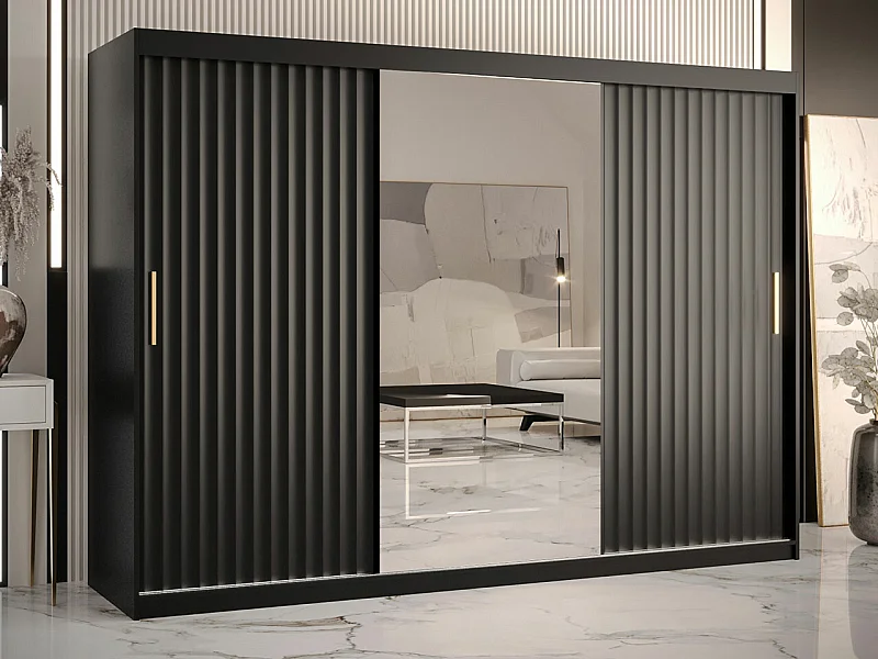 Armario Hartford 339, Negro, 200x250x62cm, Puertas de armario: Correderas