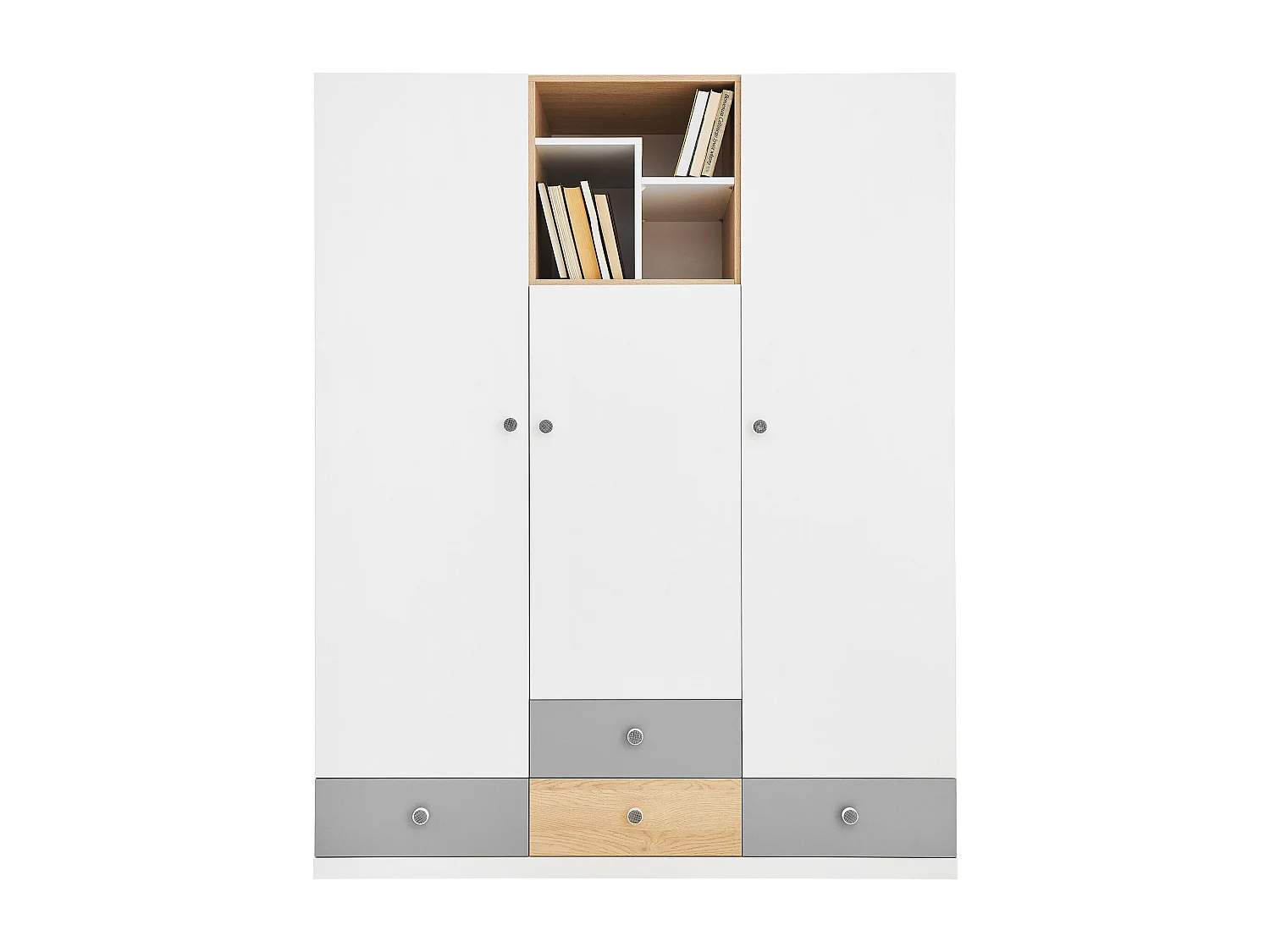 Armadio Tesmonu 100, Bianco|Quercia|Grigio, 190x150x50cm, Porte armadi: Battenti