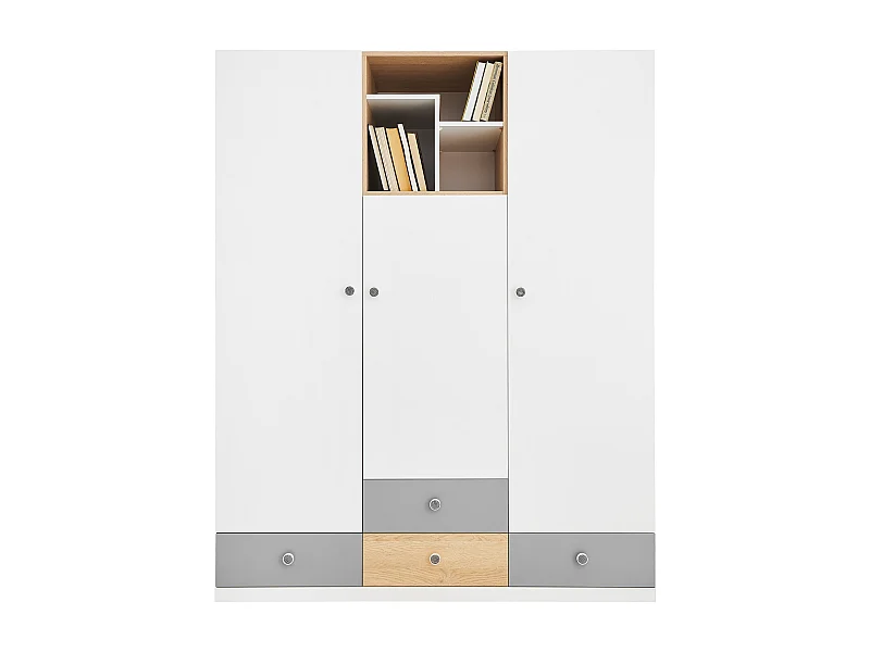 Armoire Tesmonu 100, Gris|Blanc|Chêne, 190x150x50cm, Nombre d'étagères: 6