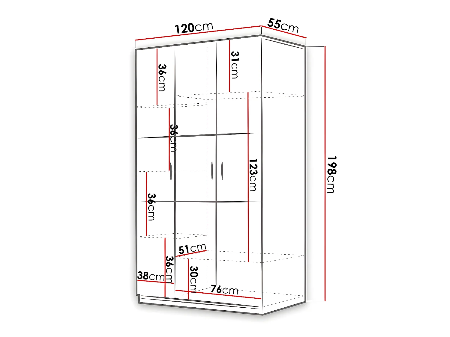 Armario Salmere 108, Blanco|Rosa brillante|Blanco brillante, 198x120x55cm