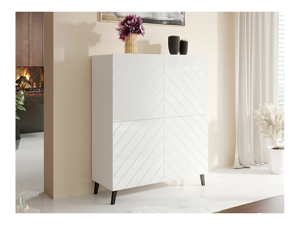 Buffet Charlotte 179, Blanc|Blanc brillant, 122x101cm, Le nombre de portes: 440cm