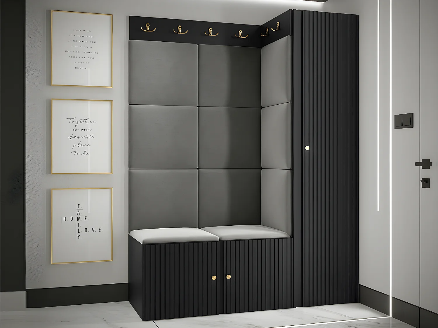 Armoire Hartford 393, Noir, 186x40x44cm, Portes d'armoire: Avec des charnières