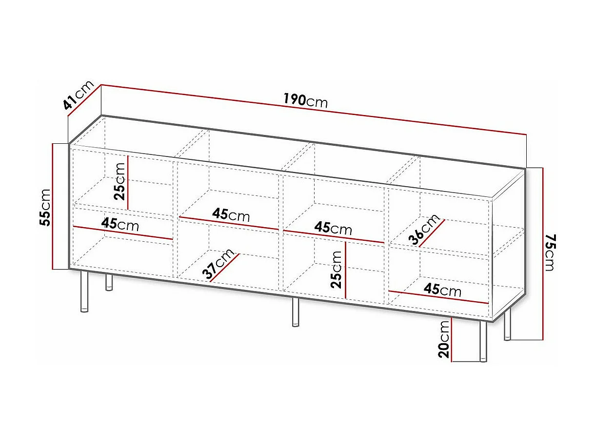 Buffet Charlotte 170, Doré|Noir, 75x190cm, Le nombre de portes: 441cm, MDF|Stratifié