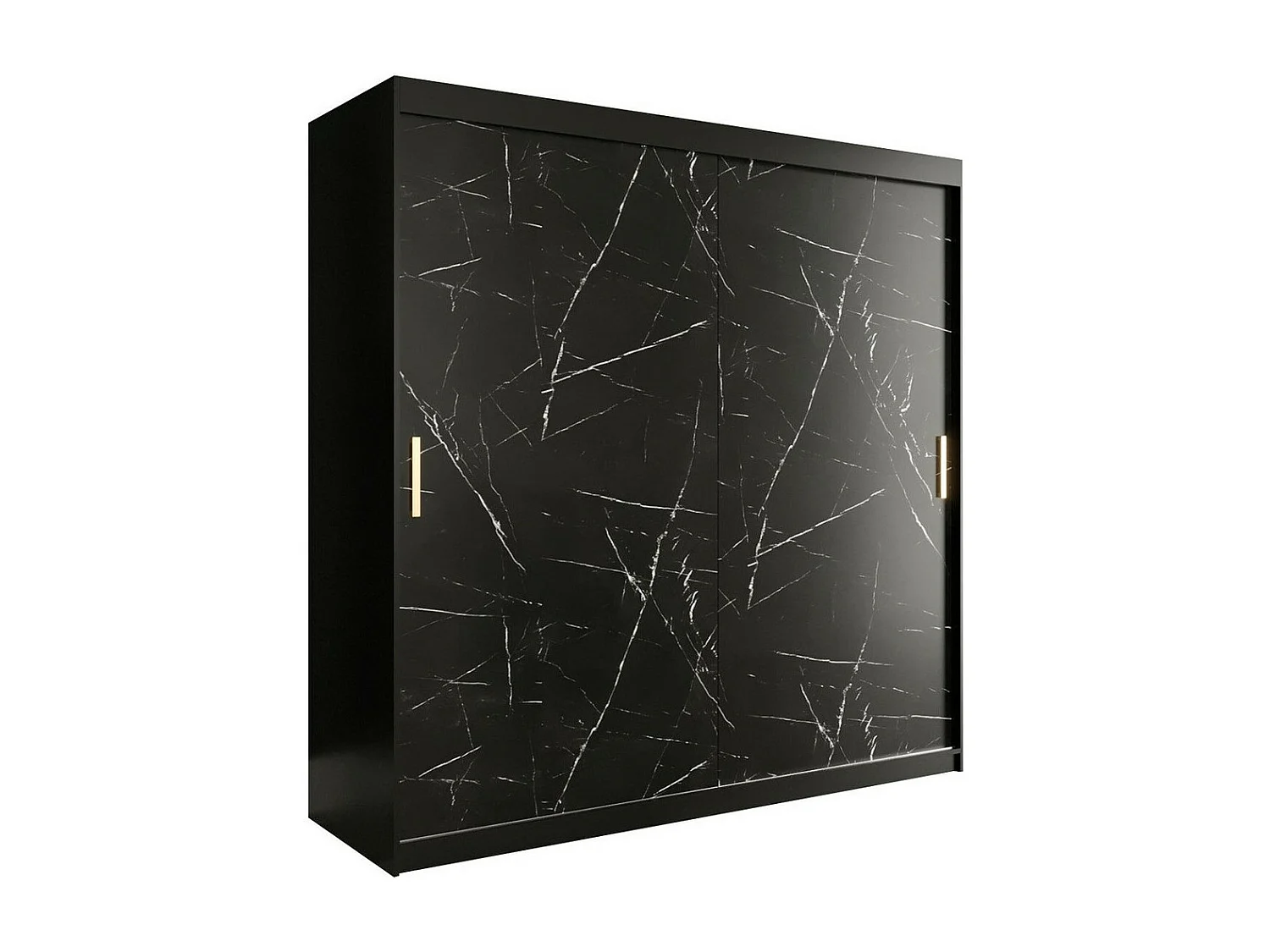 Armadio Hartford 250, Marmo nero|Nero opaco, 200x200x62cm, Porte armadi: Scorrevoli