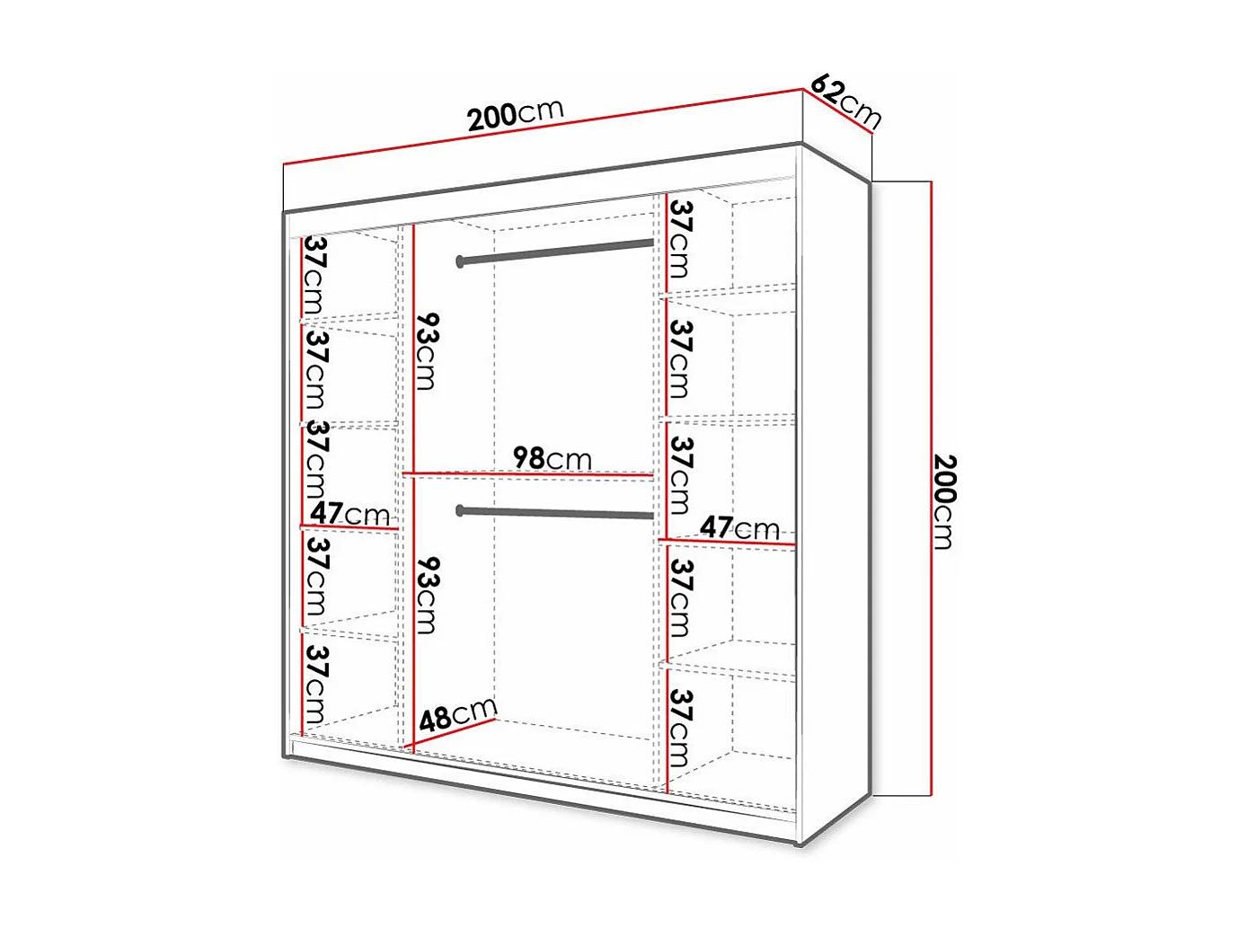 Armoire Hartford 400, Blanc, 200x200x62cm, Portes d'armoire: Coulissantes