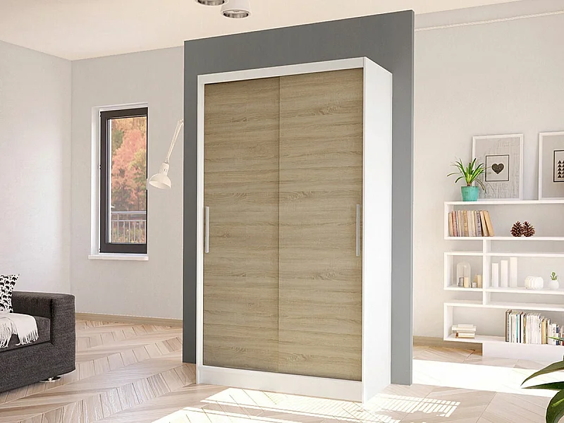 Armoire Closico 162, Sonoma chêne|Blanc, 200x100x58cm, Portes d'armoire: Coulissantes