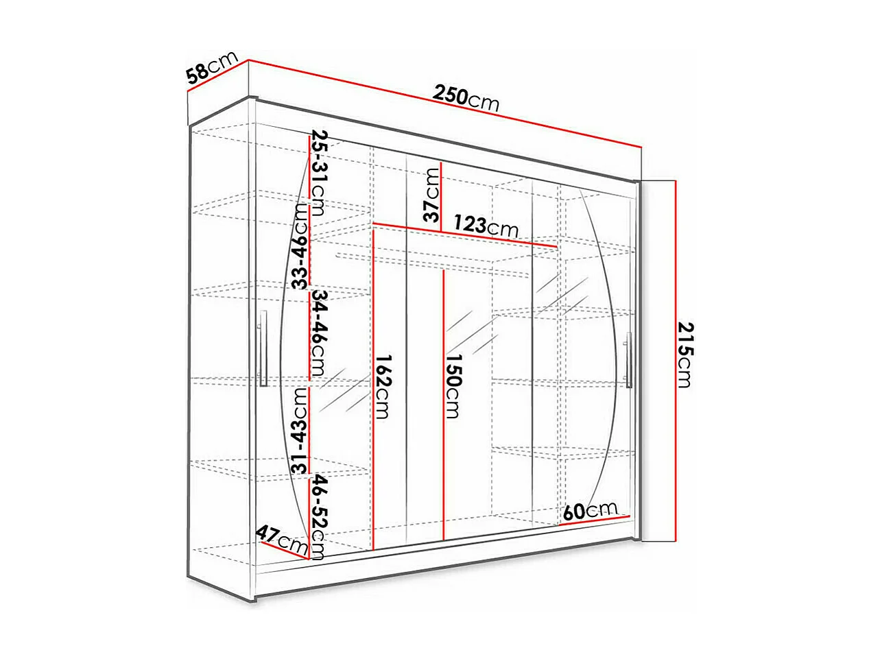 Roupeiro Closico 130, Número de prateleiras: 9, 22x25x6cm