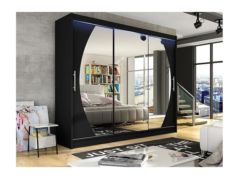 Armoire Closico 130, Noir, 215x250x58cm, Portes d'armoire: Coulissantes