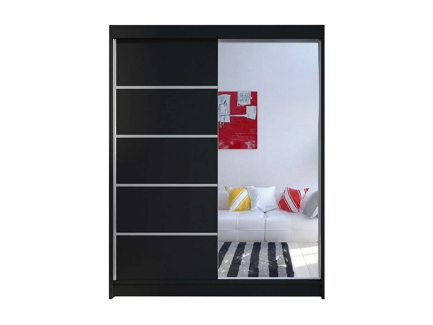 Armoire Closico 143, Noir, 200x150x58cm, Portes d'armoire: Coulissantes