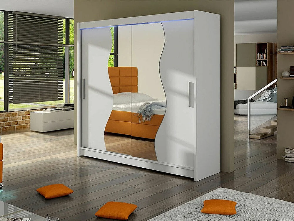 Armario Closico 126, Blanco, 215x180x58cm, Puertas de armario: Correderas