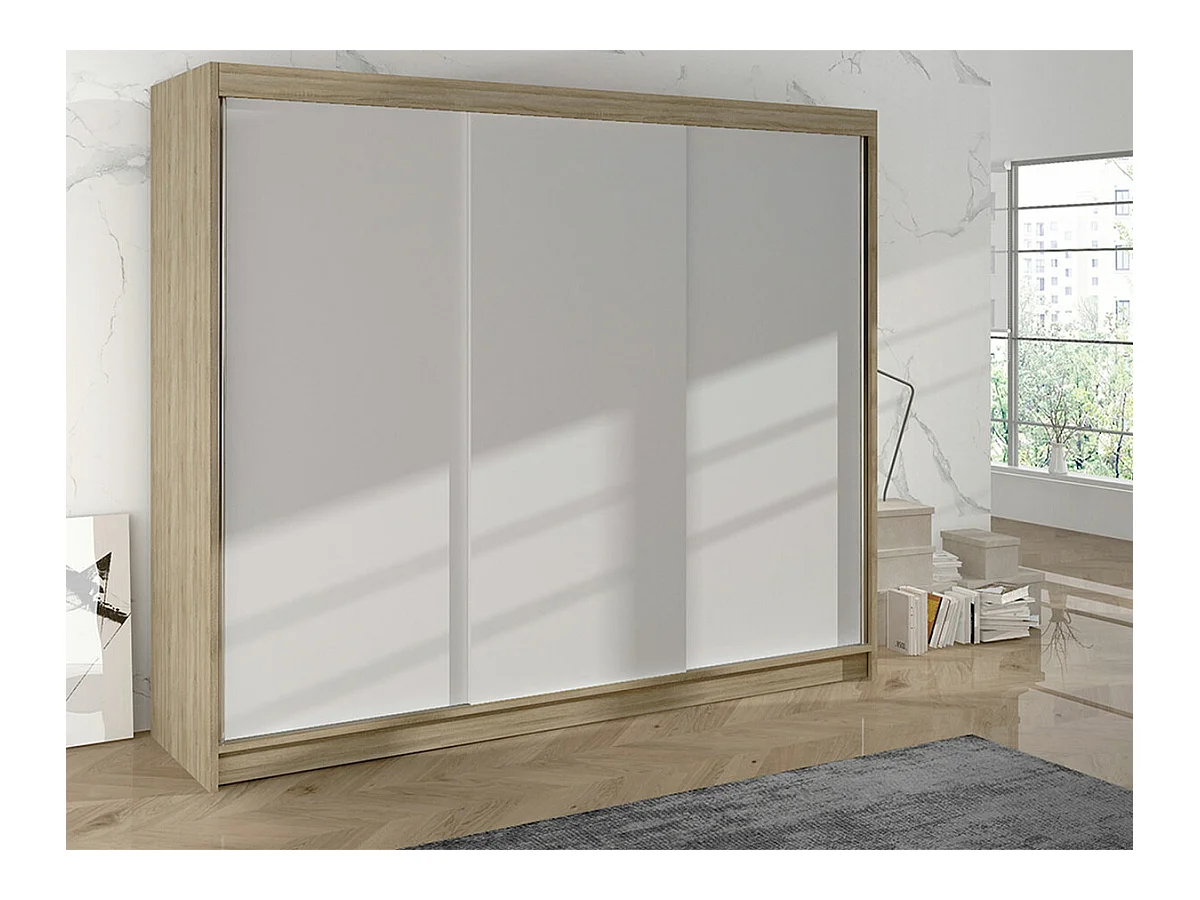 Armoire Closico 159, Sonoma chêne|Blanc, 215x200x58cm, Portes d'armoire: Coulissantes