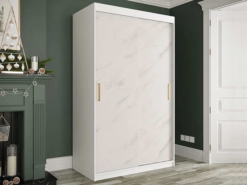 Armoire Hartford 247, Marbre blanc|Mat blanc, 200x120x62cm, Nombre d'étagères: 4
