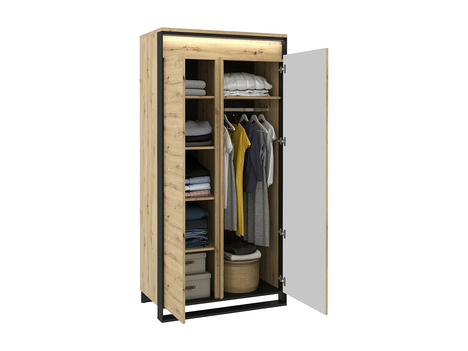 Armoire Luliru 100, Chêne Artisan|Noir, 195x95x50cm, Nombre d'étagères: 5