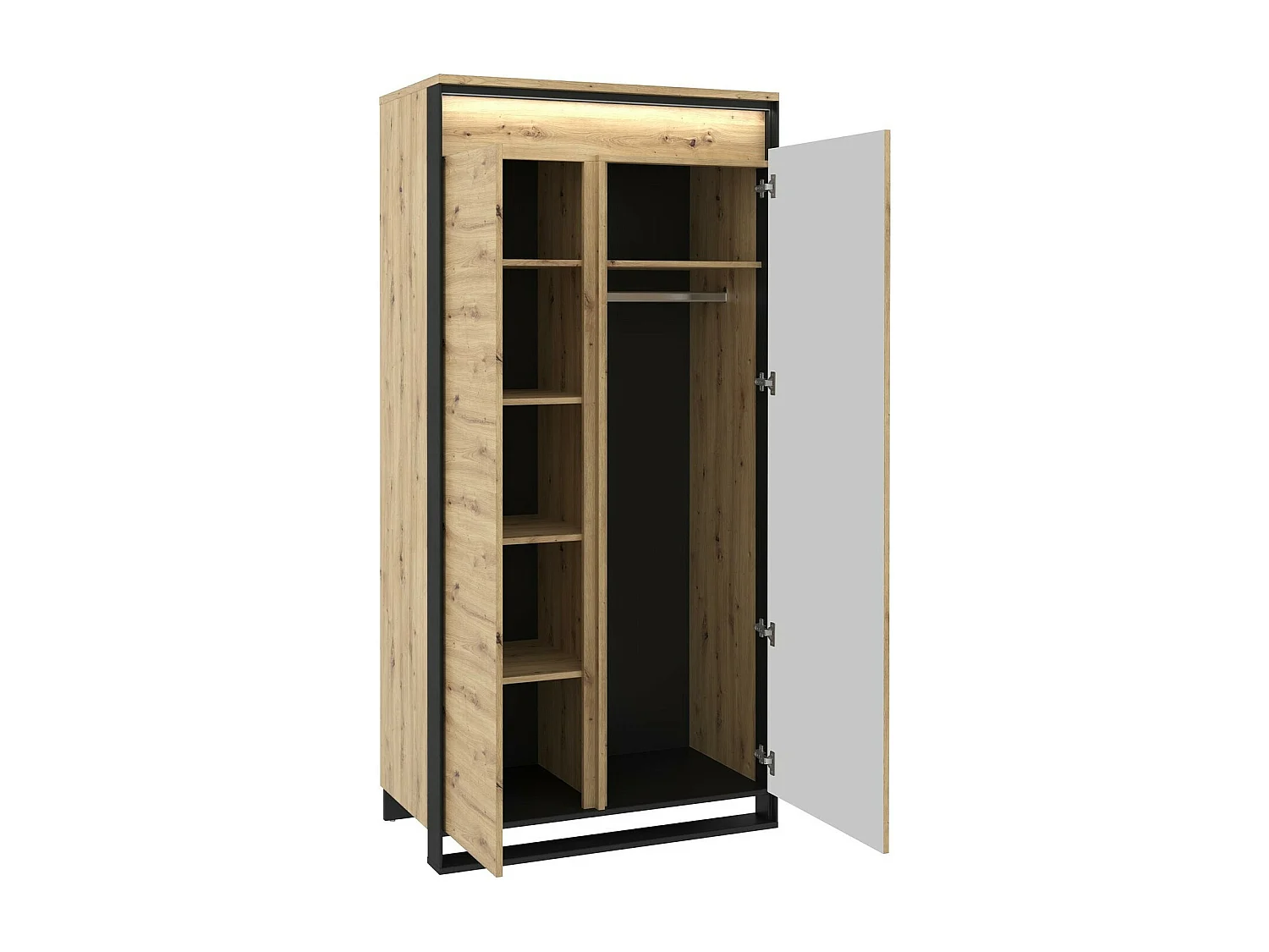 Armoire Luliru 100, Chêne Artisan|Noir, 195x95x50cm, Nombre d'étagères: 5
